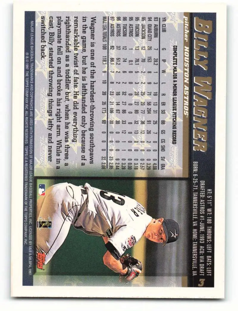 1998 Topps #3 Billy Wagner NM-MT Houston Astros Baseball Card - Baseball Card Single
