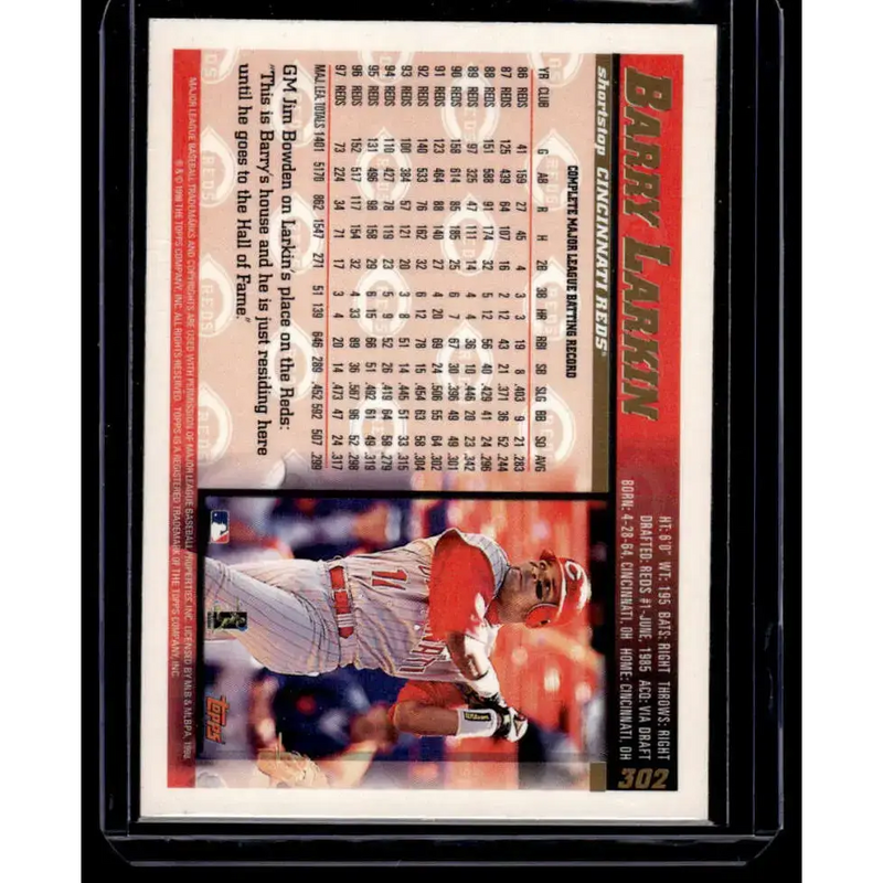 1998 Topps #302 Barry Larkin Cincinnati Reds NM-MT Baseball Card - Baseball Card Single