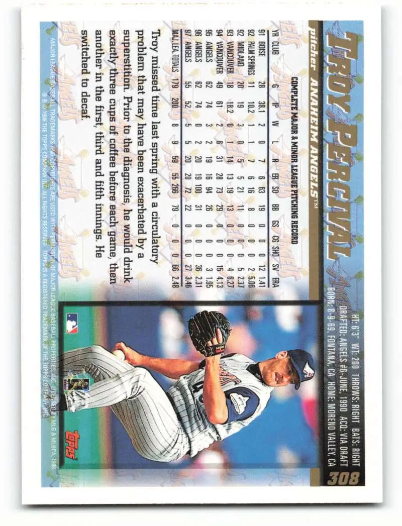 1998 Topps #308 Troy Percival NM-MT Anaheim Angels Baseball Card - Baseball Card Single