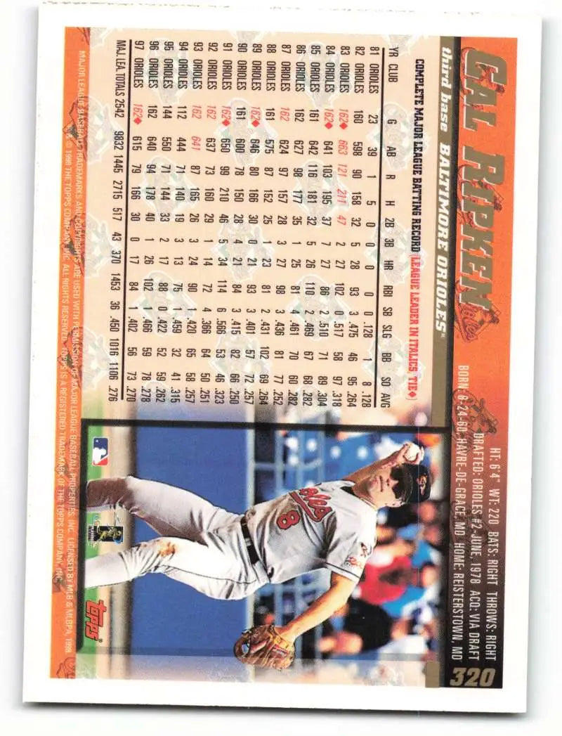 1998 Topps #320 Cal Ripken Jr. NM-MT Baltimore Orioles Baseball Card - Baseball Card Single