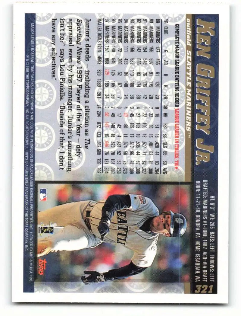 1998 Topps #321 Ken Griffey Jr. NM-MT Seattle Mariners Baseball Card - Baseball Card Single
