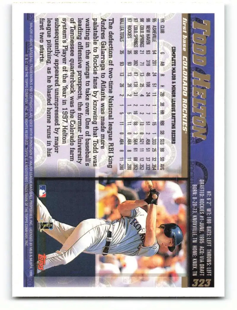 1998 Topps #323 Todd Helton NM-MT Colorado Rockies Baseball Card - Baseball Card Single