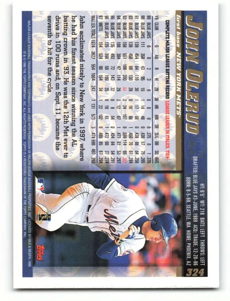 1998 Topps #324 John Olerud NM-MT New York Mets Baseball Card - Baseball Card Single