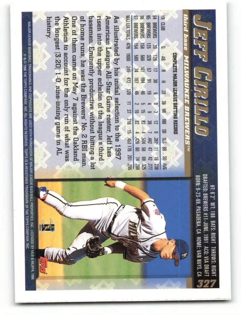 1998 Topps #327 Jeff Cirillo NM-MT Milwaukee Brewers Baseball Card - Baseball Card Single