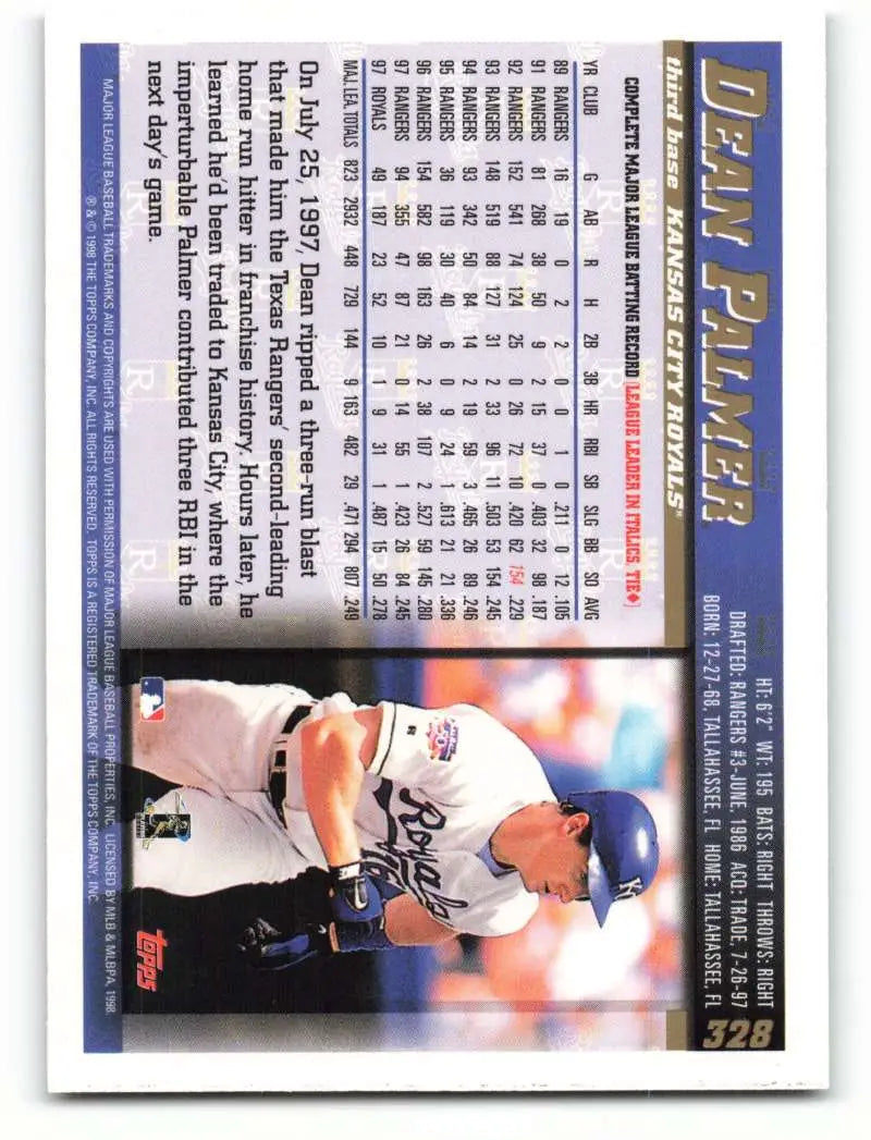 1998 Topps #328 Dean Palmer NM-MT Kansas City Royals Baseball Card - Baseball Card Single