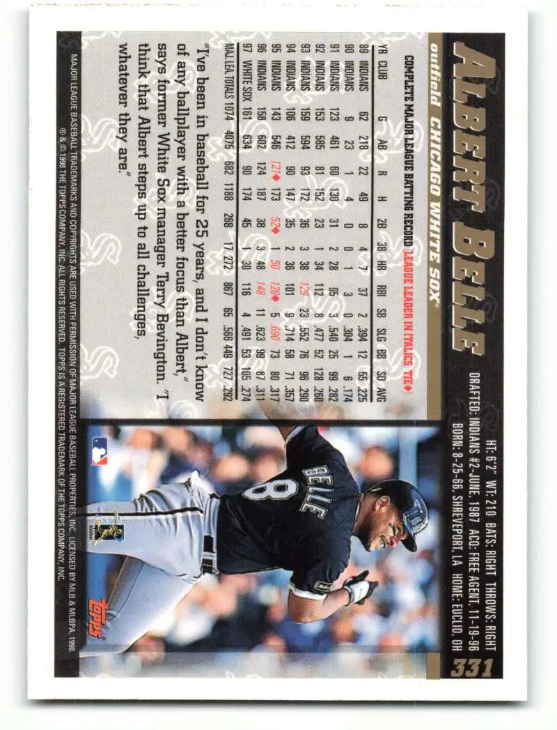 1998 Topps #331 Albert Belle NM-MT Chicago White Sox Baseball Card - Baseball Card Single