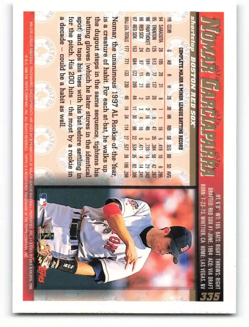 1998 Topps #335 Nomar Garciaparra NM-MT Boston Red Sox Baseball Card - Baseball Card Single