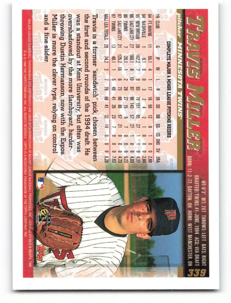 1998 Topps #339 Travis Miller NM-MT Minnesota Twins Baseball Card - Baseball Card Single