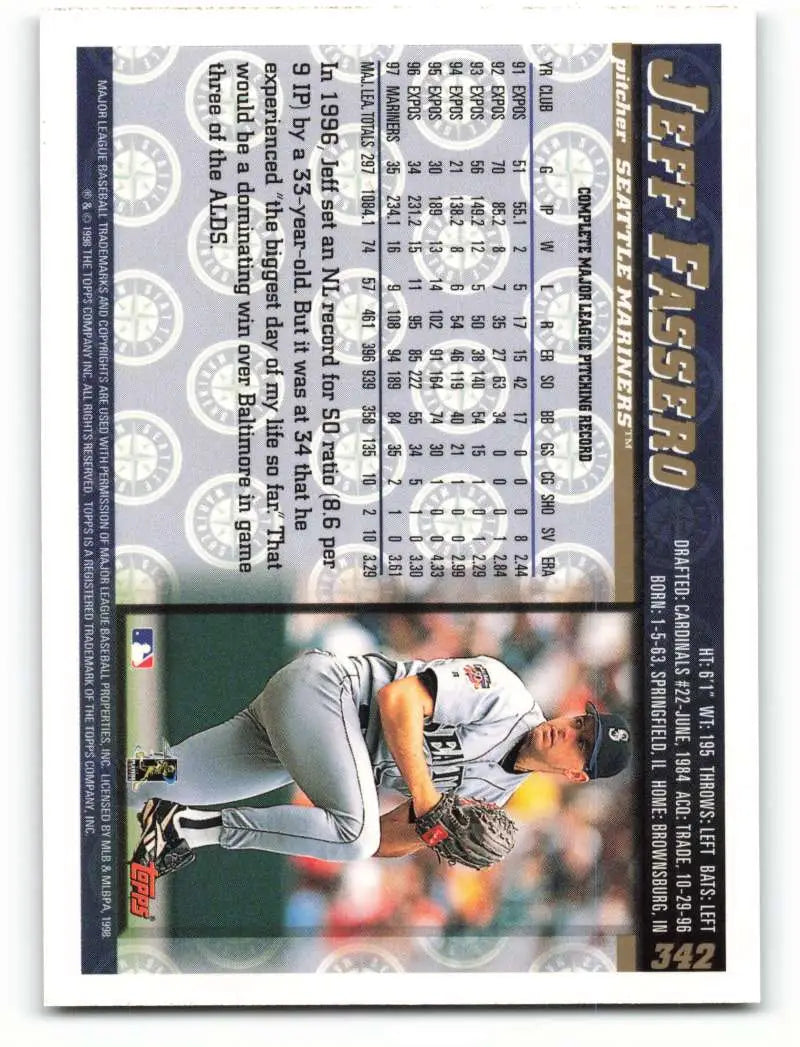 1998 Topps #342 Jeff Fassero NM-MT Seattle Mariners Baseball Card - Baseball Card Single