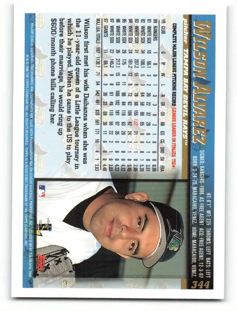 1998 Topps #344 Wilson Alvarez NM-MT Tampa Bay Devil Rays Baseball Card - Baseball Card Single