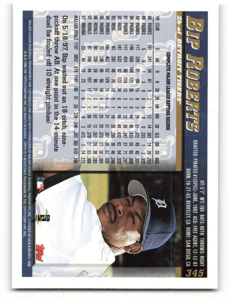 1998 Topps #345 Bip Roberts NM-MT Detroit Tigers Baseball Card - Baseball Card Single
