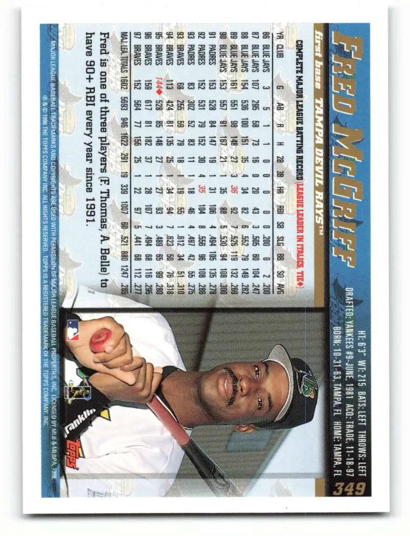 1998 Topps #349 Fred McGriff NM-MT Tampa Bay Devil Rays Baseball Card - Baseball Card Single