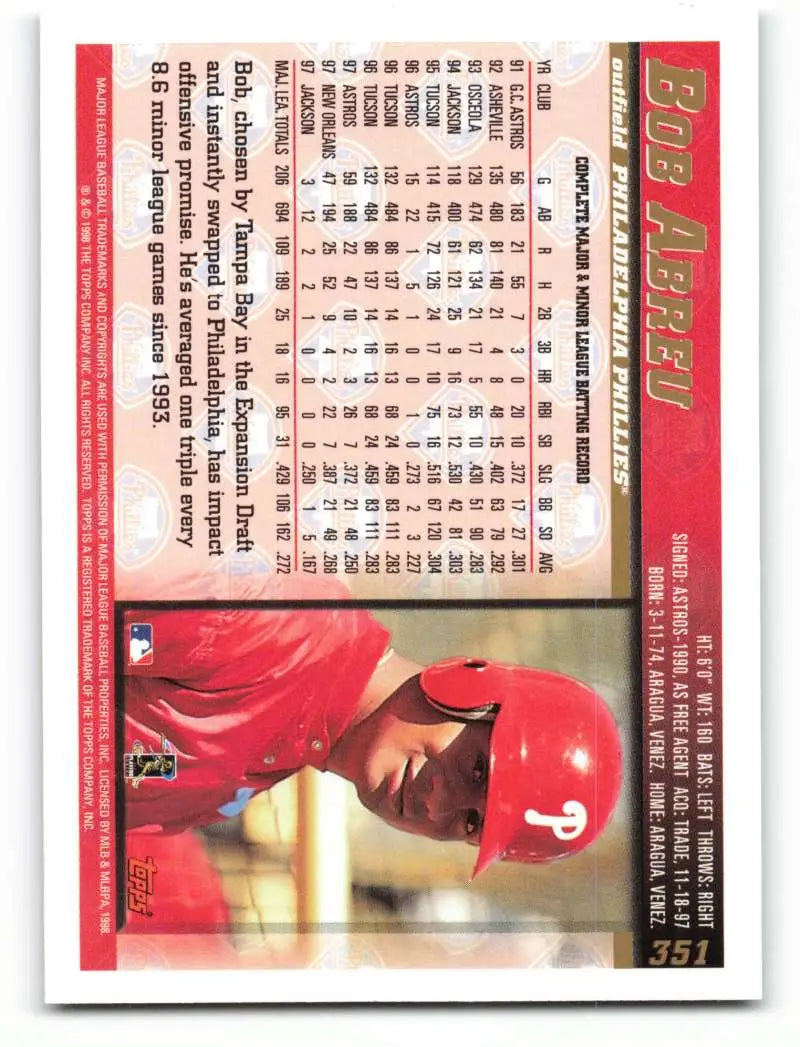 1998 Topps #351 Bobby Abreu NM-MT Philadelphia Phillies Baseball Card - Baseball Card Single