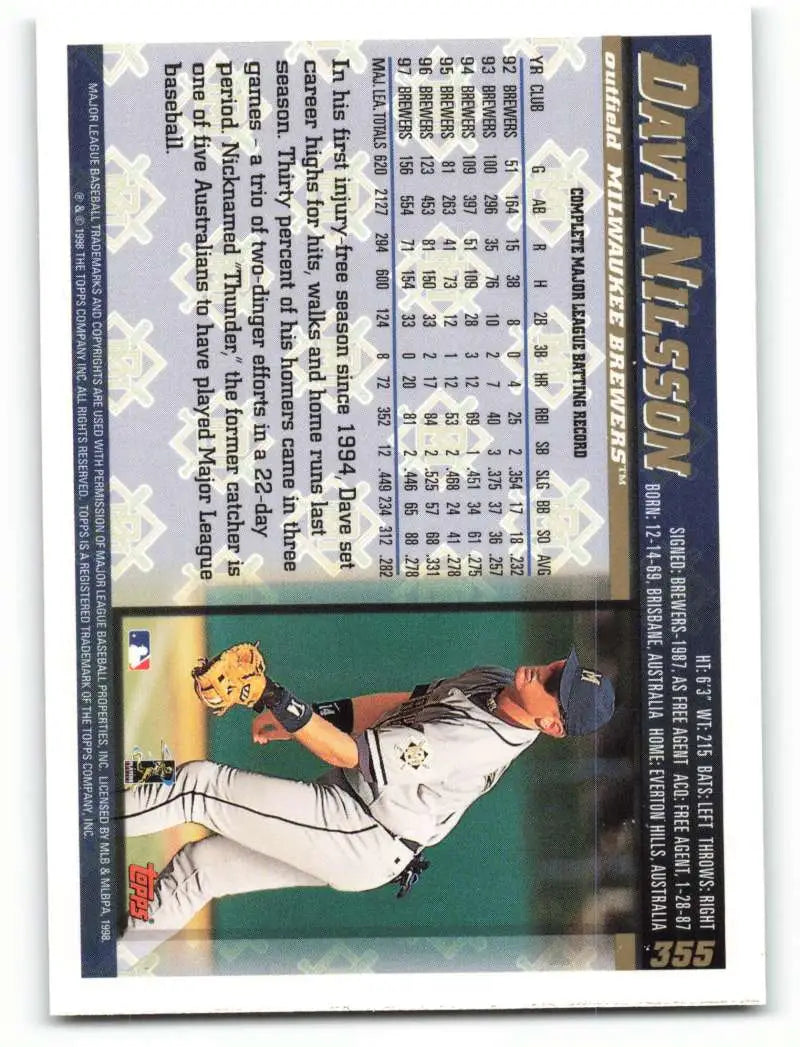 1998 Topps #355 Dave Nilsson NM-MT Milwaukee Brewers Baseball Card - Baseball Card Single