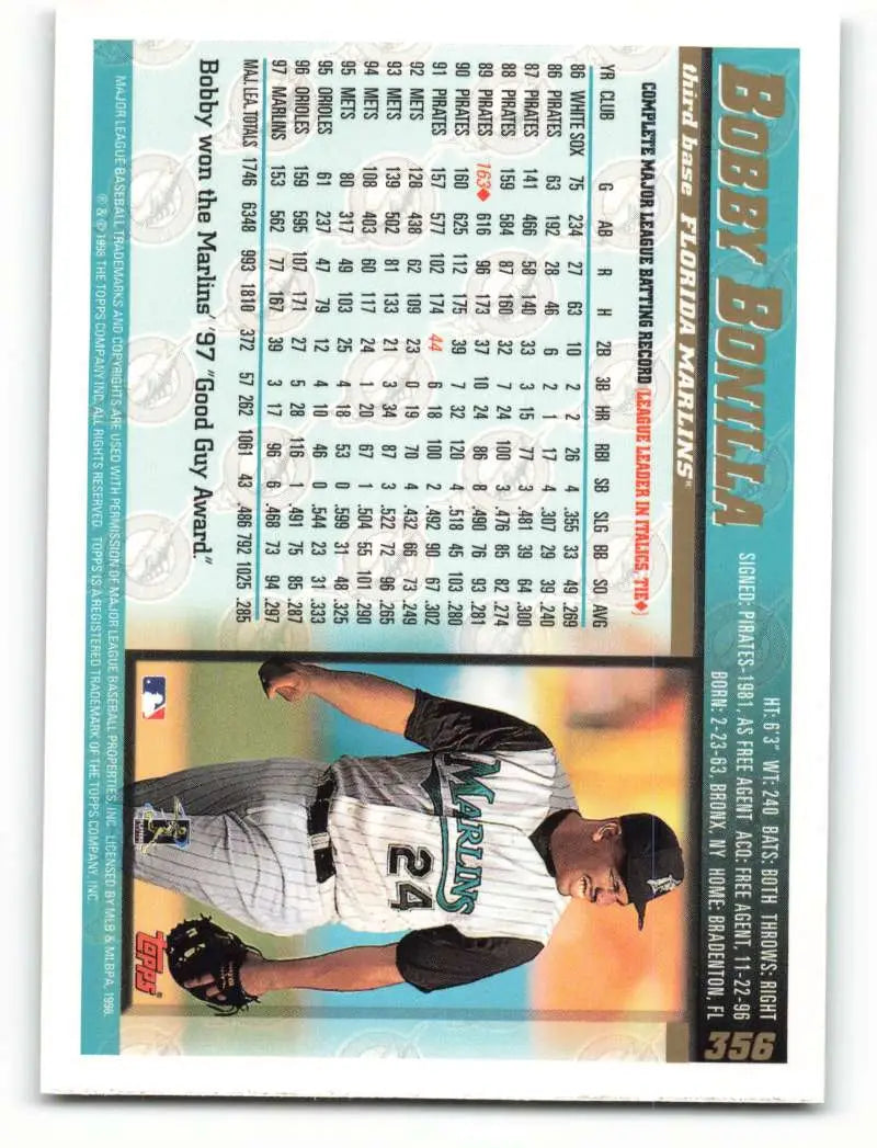 1998 Topps #356 Bobby Bonilla NM-MT Florida Marlins Baseball Card - Baseball Card Single