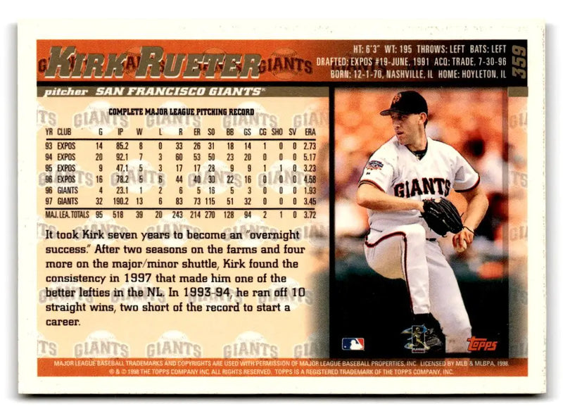 1998 Topps #359 Kirk Rueter - Baseball Card Single
