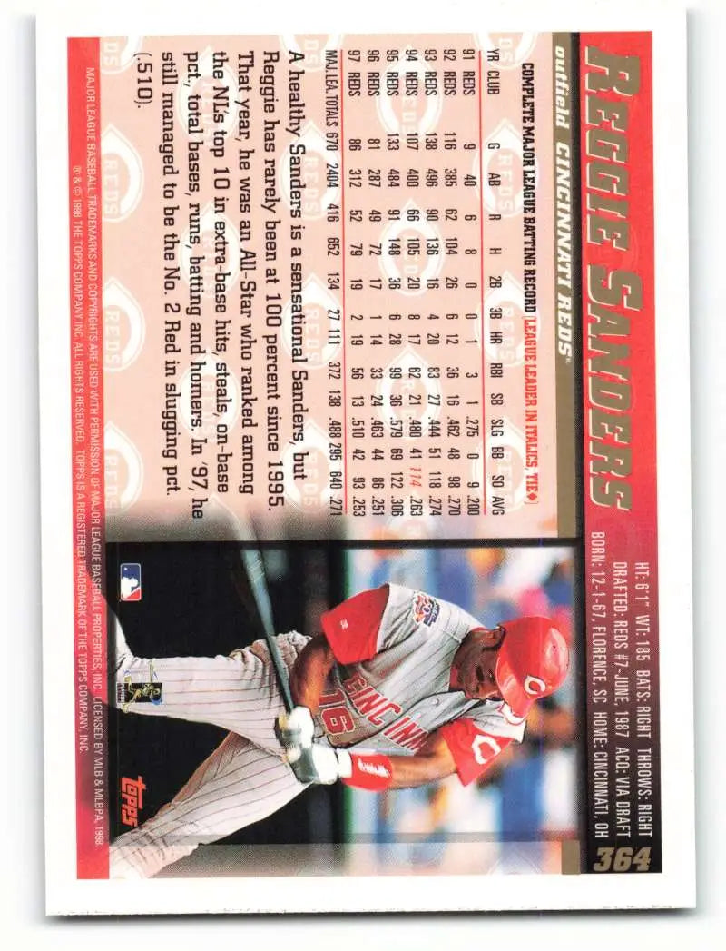 1998 Topps #364 Reggie Sanders NM-MT Cincinnati Reds Baseball Card - Baseball Card Single