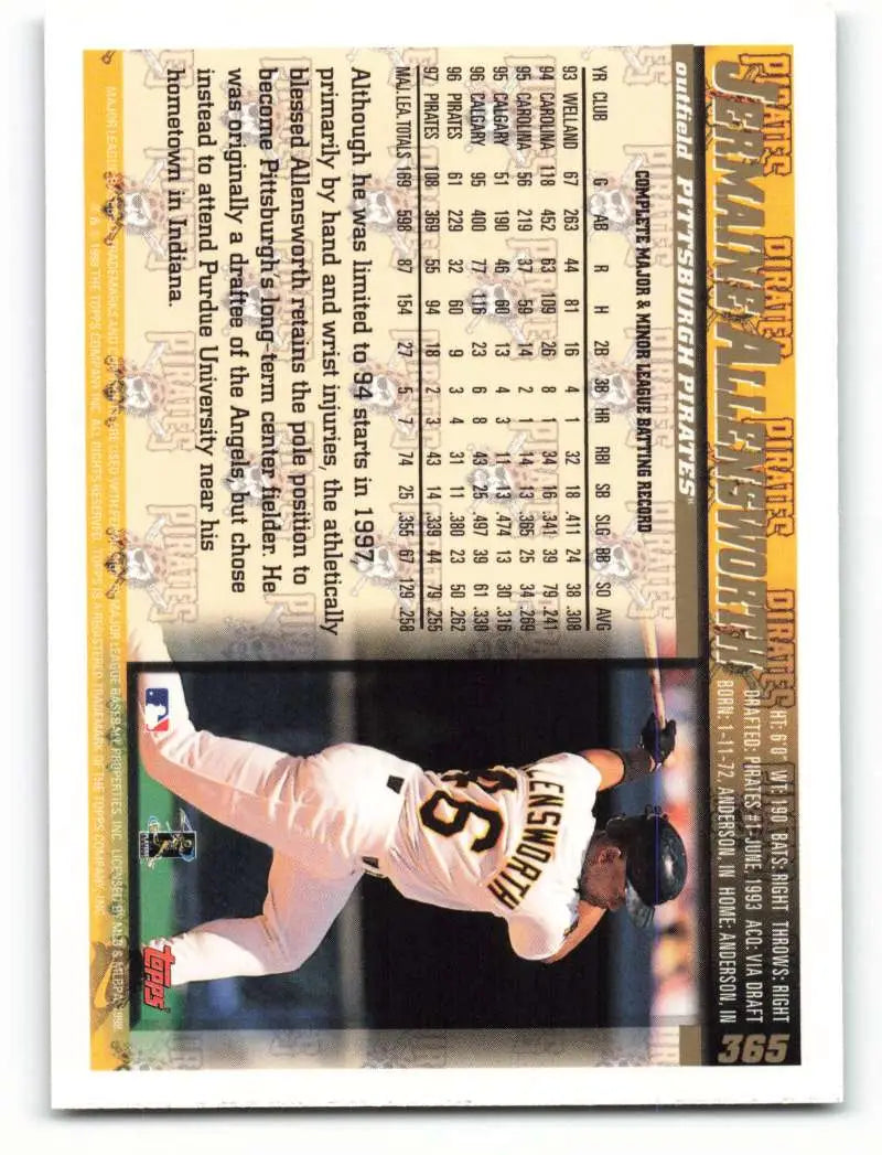 1998 Topps #365 Jermaine Allensworth NM-MT Pittsburgh Pirates Baseball Card - Baseball Card Single