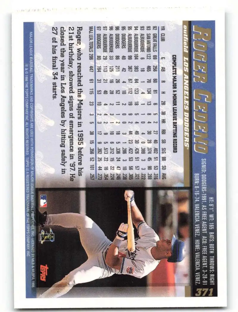 1998 Topps #371 Roger Cedeno NM-MT Los Angeles Dodgers Baseball Card - Baseball Card Single