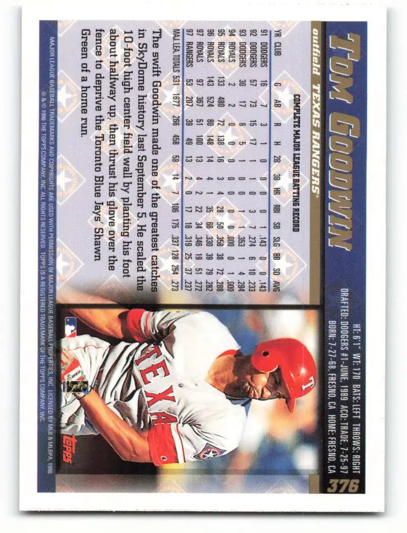 1998 Topps #376 Tom Goodwin NM-MT Texas Rangers Baseball Card - Baseball Card Single