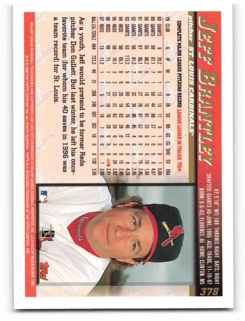 1998 Topps #378 Jeff Brantley NM-MT St. Louis Cardinals Baseball Card - Baseball Card Single