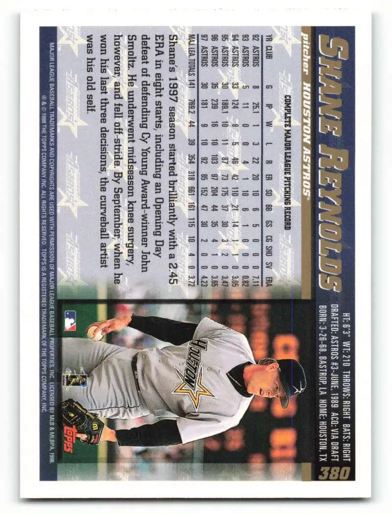 1998 Topps #380 Shane Reynolds NM-MT Houston Astros Baseball Card - Baseball Card Single