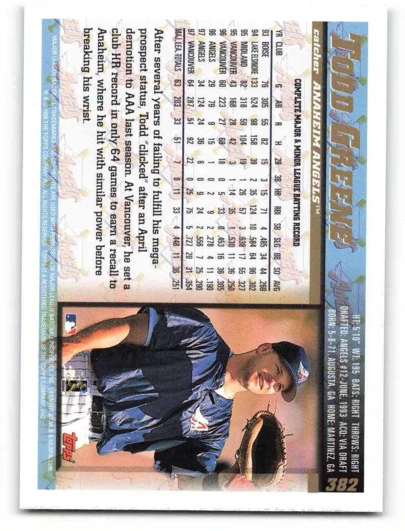 1998 Topps #382 Todd Greene NM-MT Anaheim Angels Baseball Card - Baseball Card Single