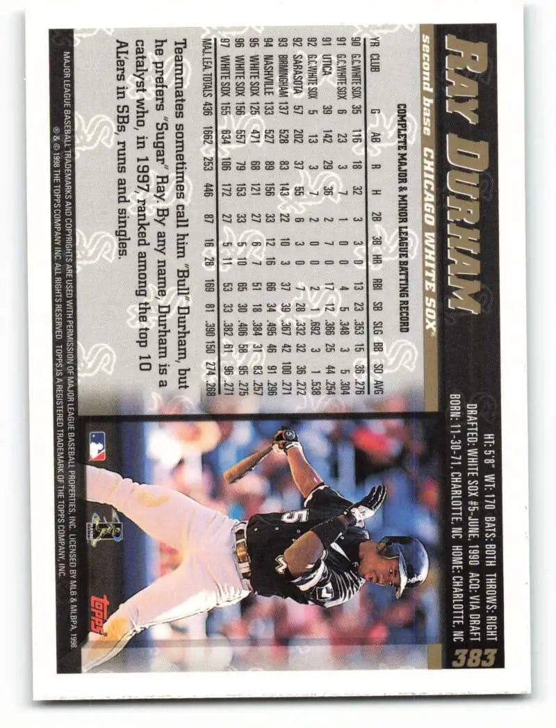 1998 Topps #383 Ray Durham NM-MT Chicago White Sox Baseball Card - Baseball Card Single