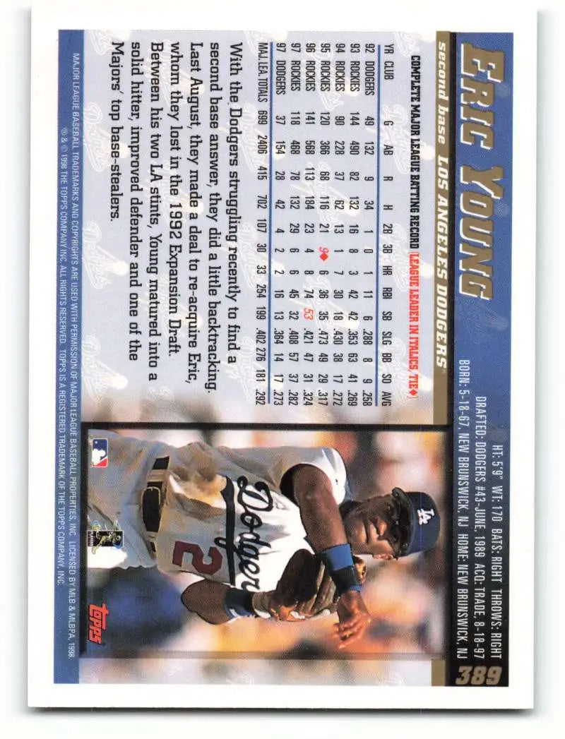 1998 Topps #389 Eric Young NM-MT Los Angeles Dodgers Baseball Card - Baseball Card Single