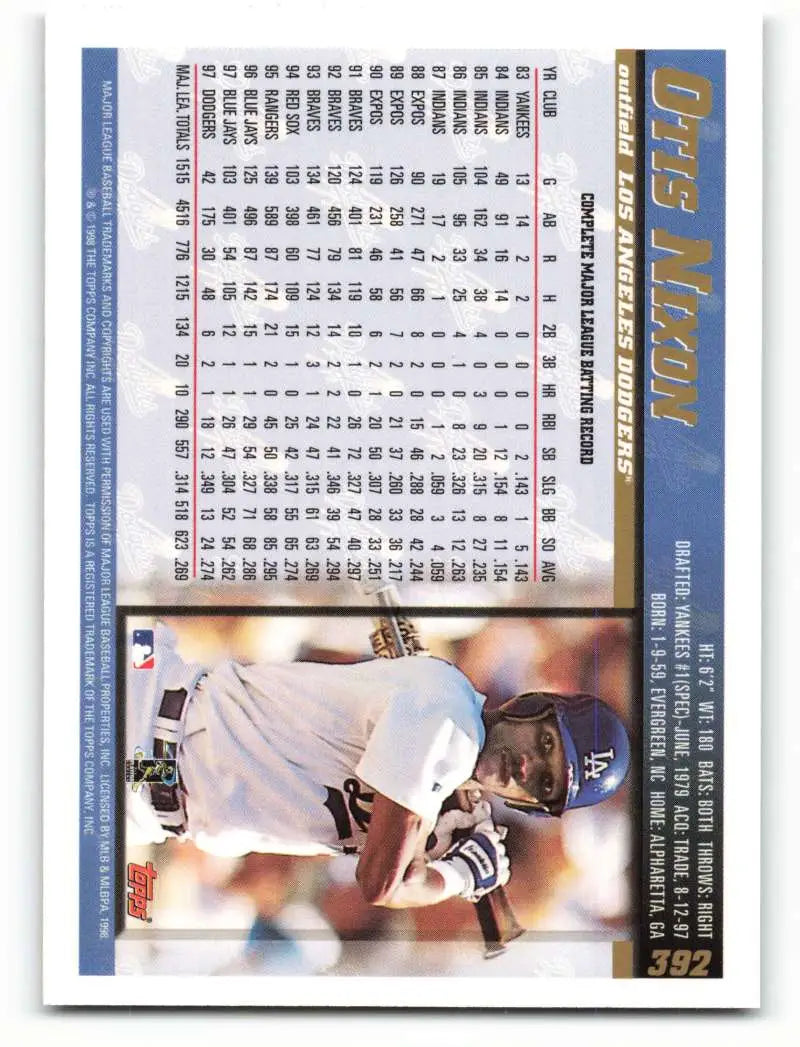 1998 Topps #392 Otis Nixon NM-MT Los Angeles Dodgers Baseball Card - Baseball Card Single