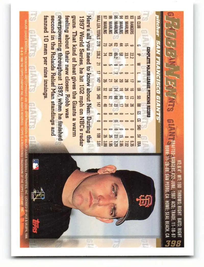 1998 Topps #398 Robb Nen NM-MT San Francisco Giants Baseball Card - Baseball Card Single