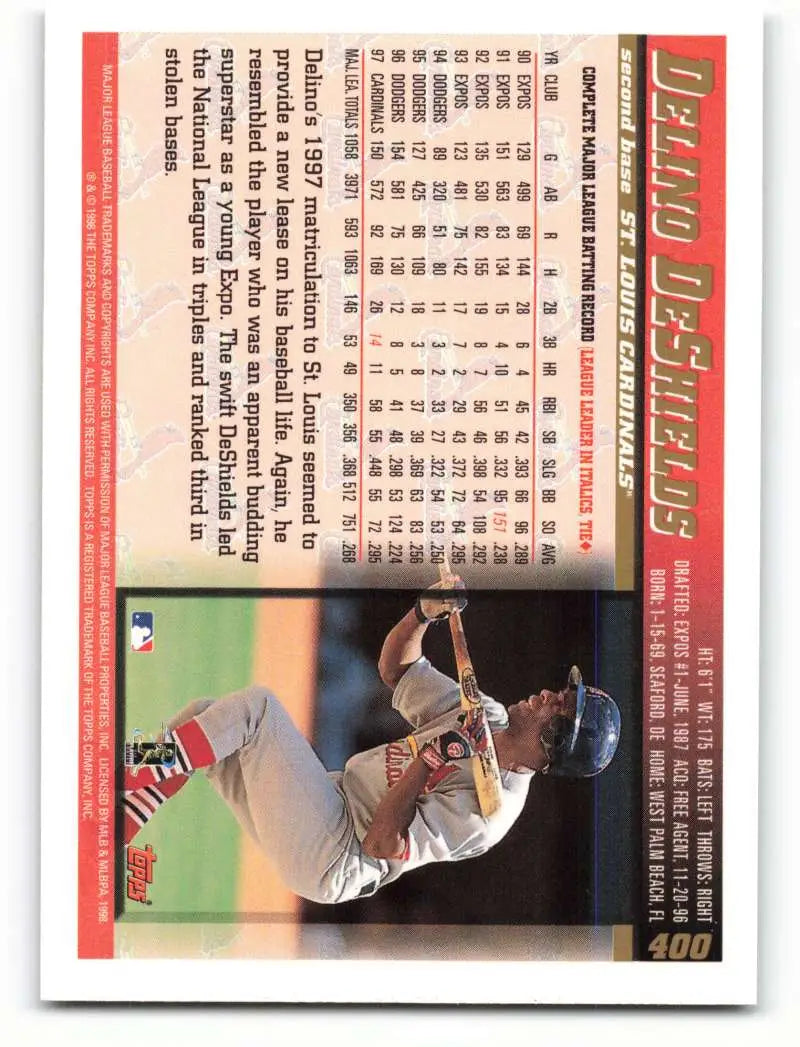 1998 Topps #400 Delino DeShields NM-MT St. Louis Cardinals Baseball Card - Baseball Card Single