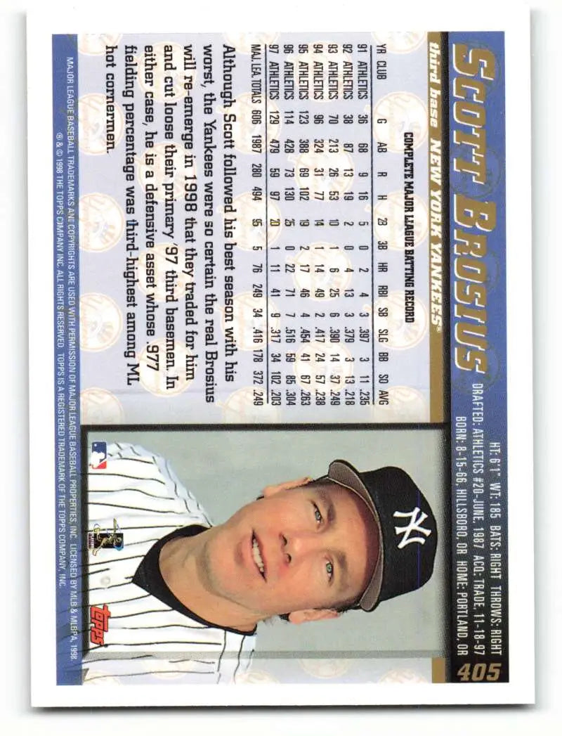 1998 Topps #405 Scott Brosius NM-MT New York Yankees Baseball Card - Baseball Card Single