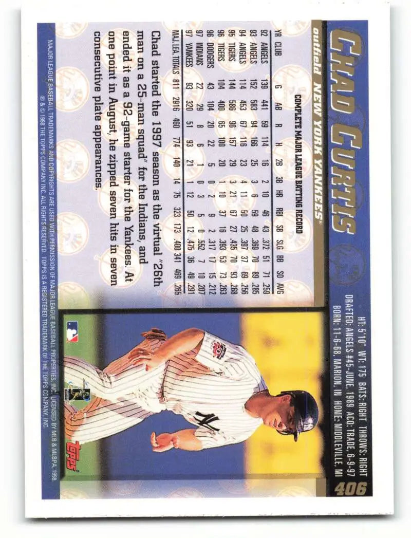 1998 Topps #406 Chad Curtis NM-MT New York Yankees Baseball Card - Baseball Card Single