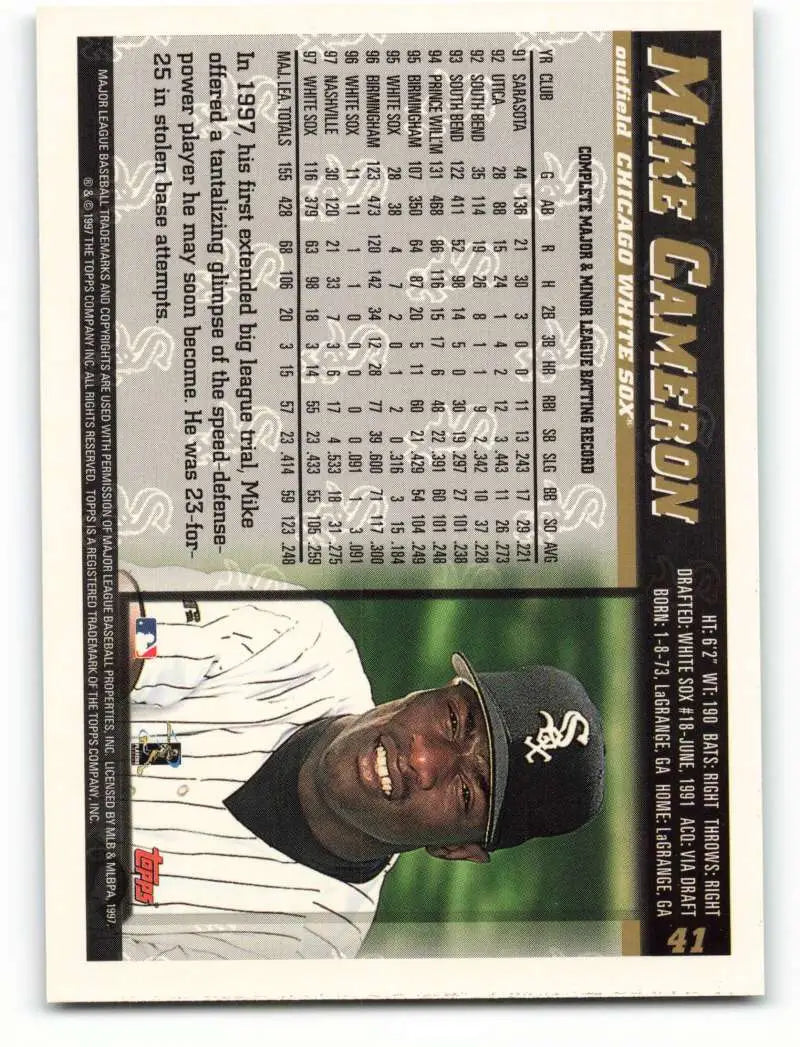 1998 Topps #41 Mike Cameron NM-MT Chicago White Sox Baseball Card - Baseball Card Single