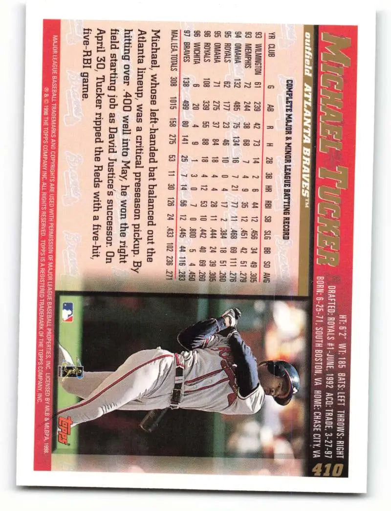 1998 Topps #410 Michael Tucker NM-MT Atlanta Braves Baseball Card - Baseball Card Single