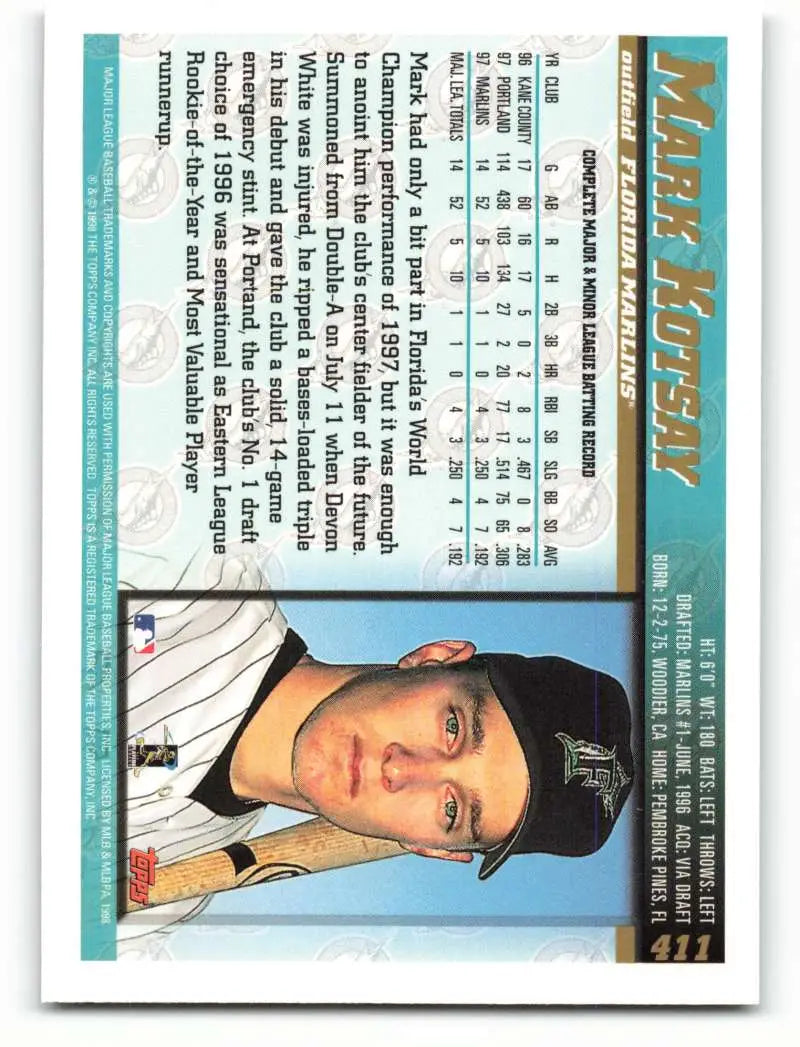 1998 Topps #411 Mark Kotsay NM-MT Florida Marlins Baseball Card - Baseball Card Single