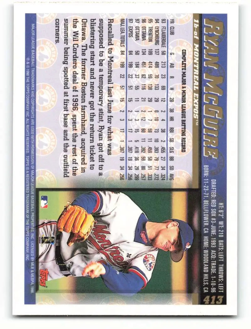 1998 Topps #413 Ryan McGuire NM-MT Montreal Expos Baseball Card - Baseball Card Single