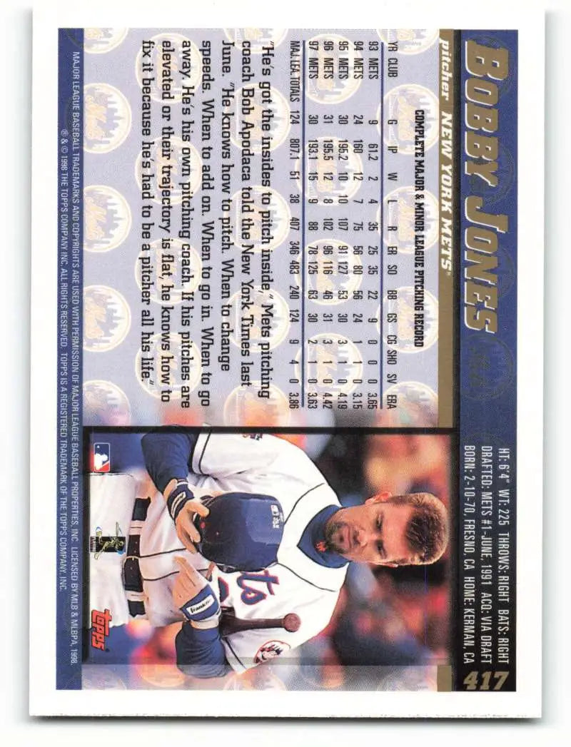 1998 Topps #417 Bobby Jones NM-MT New York Mets Baseball Card - Baseball Card Single