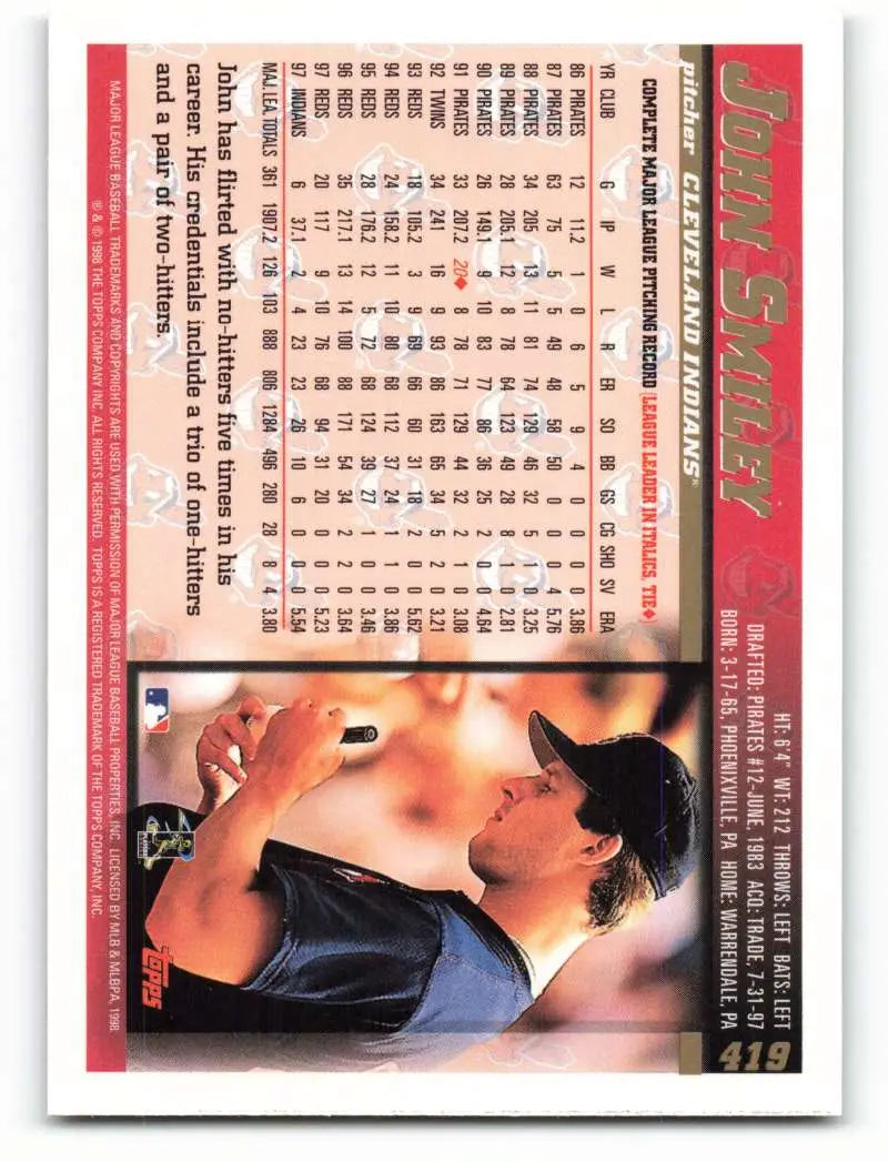 1998 Topps #419 John Smiley NM-MT Cleveland Indians Baseball Card - Baseball Card Single