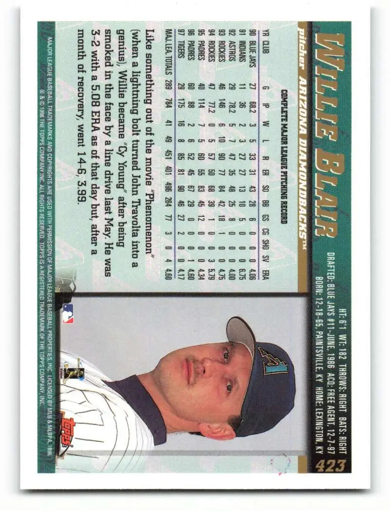 1998 Topps #423 Willie Blair NM-MT Arizona Diamondbacks Baseball Card - Baseball Card Single