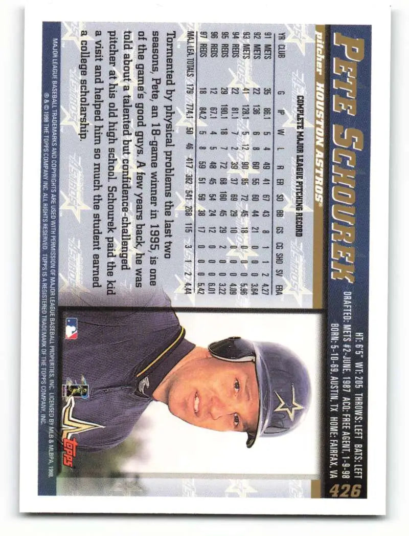 1998 Topps #426 Pete Schourek NM-MT Houston Astros Baseball Card - Baseball Card Single