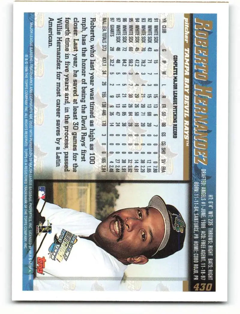 1998 Topps #430 Roberto Hernandez NM-MT Tampa Bay Devil Rays Baseball Card - Baseball Card Single