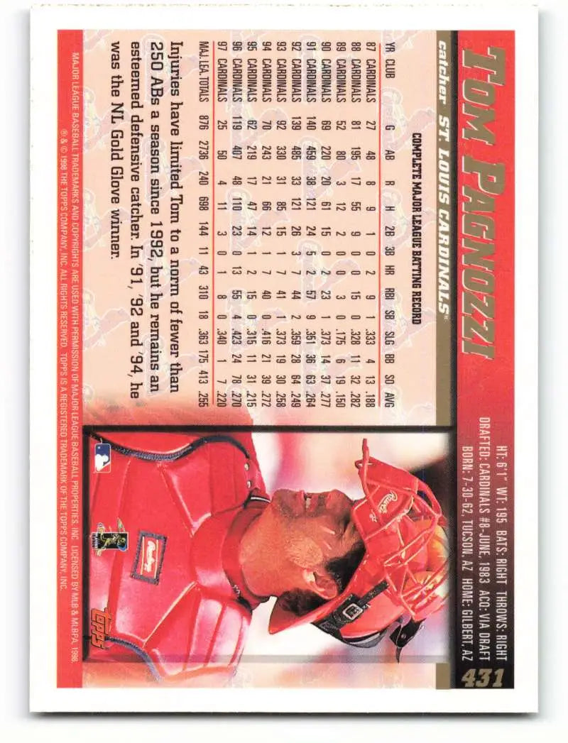 1998 Topps #431 Tom Pagnozzi NM-MT St. Louis Cardinals Baseball Card - Baseball Card Single