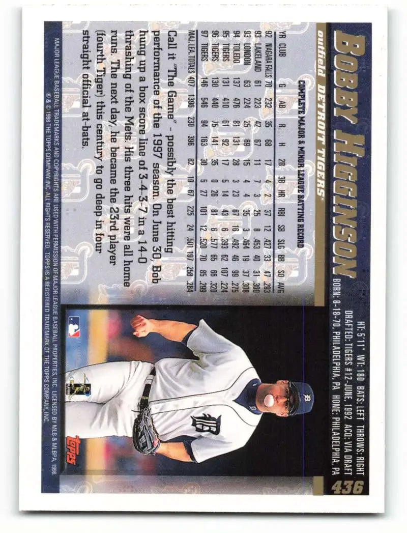 1998 Topps #436 Bobby Higginson NM-MT Detroit Tigers Baseball Card - Baseball Card Single