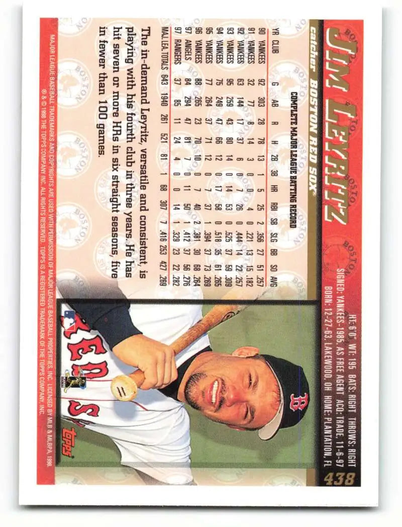 1998 Topps #438 Jim Leyritz NM-MT Boston Red Sox Baseball Card - Baseball Card Single