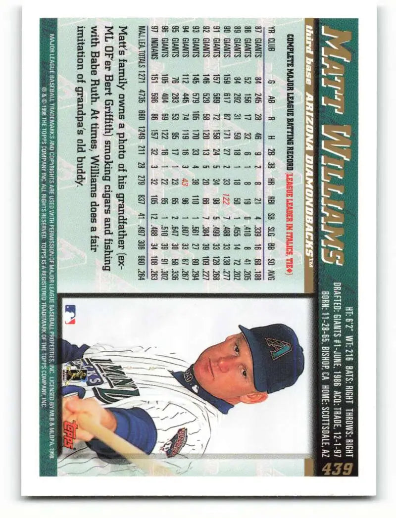 1998 Topps #439 Matt Williams NM-MT Arizona Diamondbacks Baseball Card - Baseball Card Single
