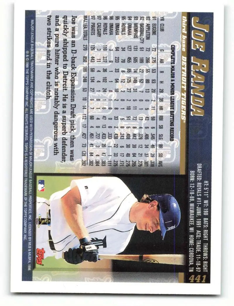 1998 Topps #441 Joe Randa NM-MT Detroit Tigers Baseball Card - Baseball Card Single