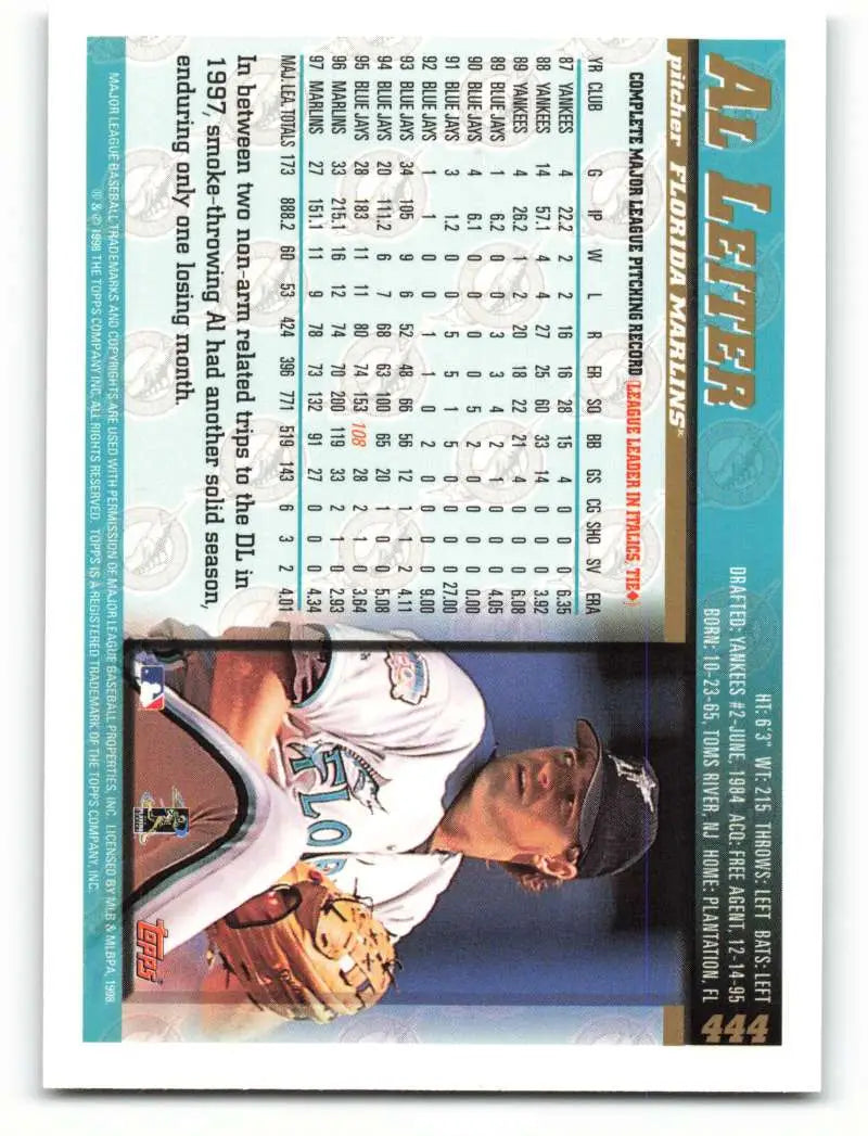1998 Topps #444 Al Leiter NM-MT Florida Marlins Baseball Card - Baseball Card Single
