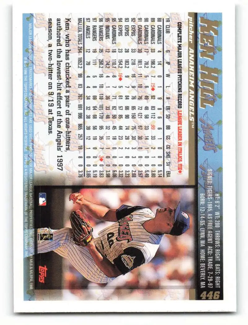 1998 Topps #446 Ken Hill NM-MT Anaheim Angels Baseball Card - Baseball Card Single